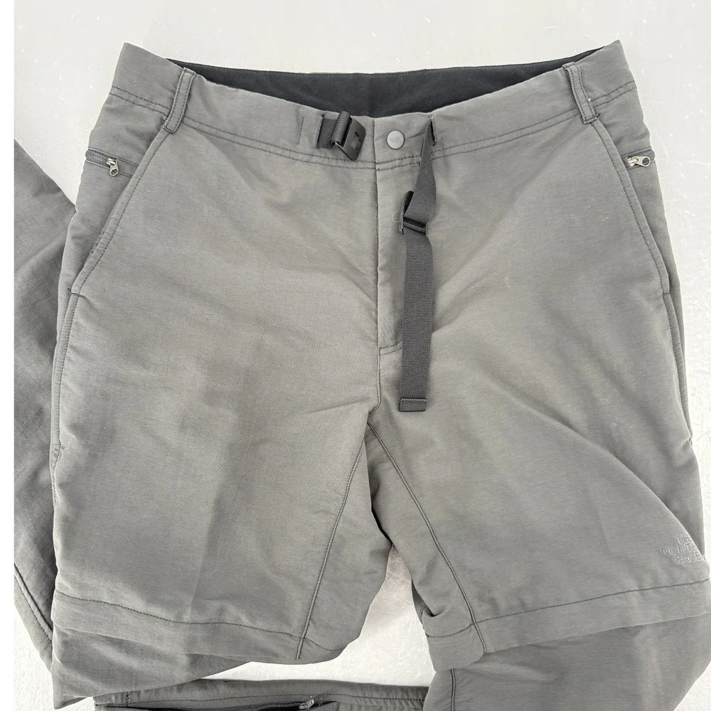 The North Face Mens Grey Convertible Zip Off Hiking Pants 34x32 UPF 40 Belted